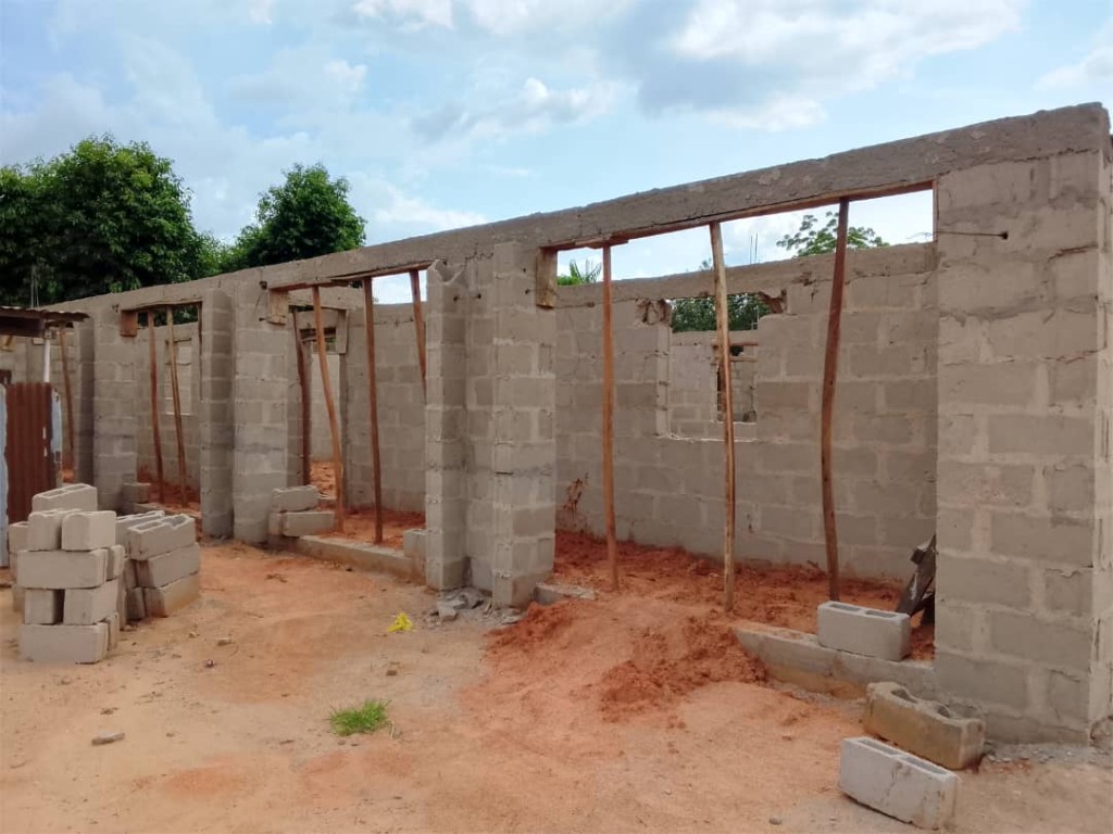 Side wall of the missions school classroom block under construction in Potiskum, Yobe State